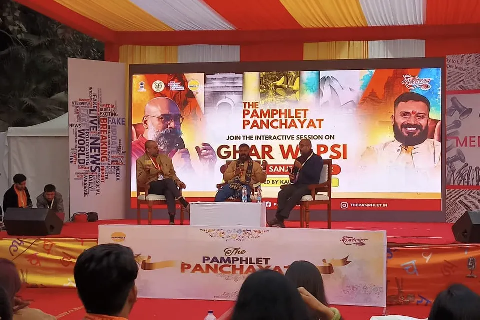 Speakers in conversation at The Pamphlet Panchayat session ‘Ghar Wapsi’