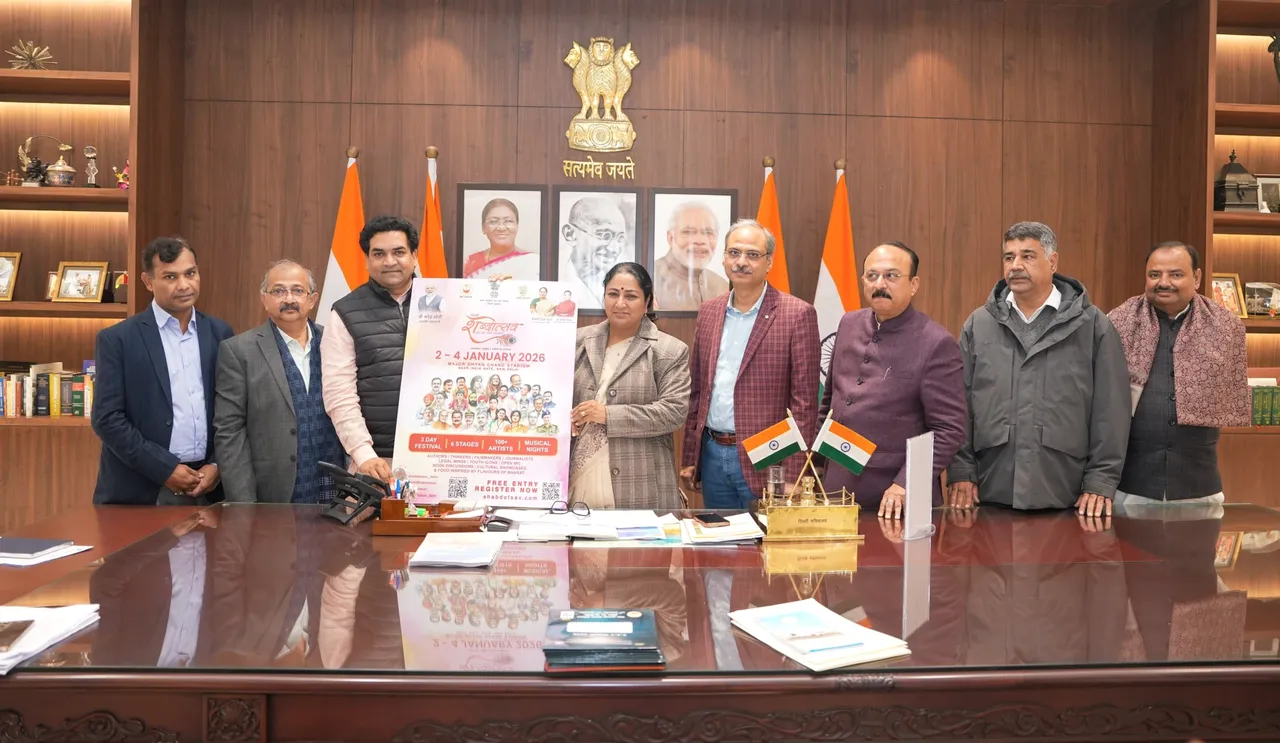 Minister Kapil Mishra announces Delhi Shabdotsav 2026 at a press conference at the Delhi Secretariat